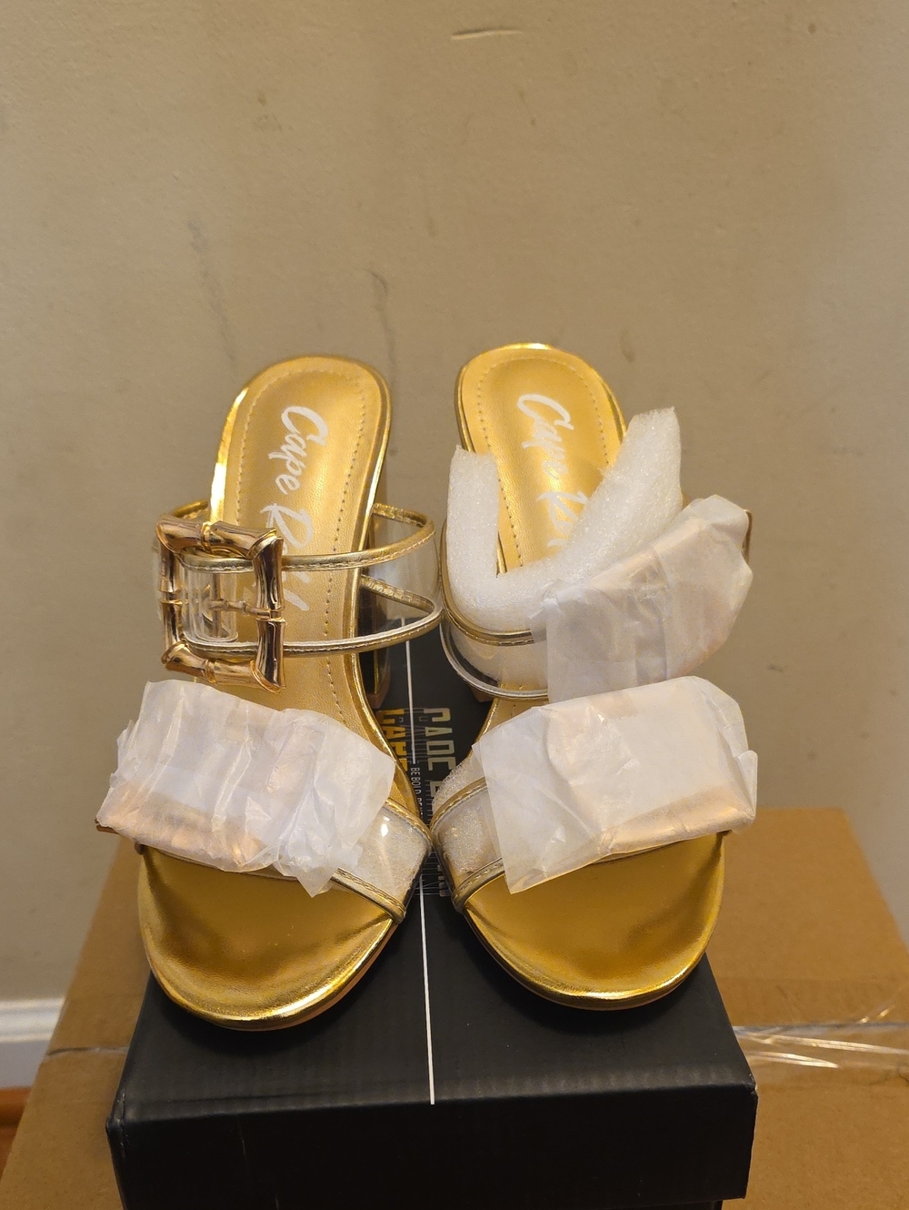 Cape Robbin Metallic Gold Buckle Slide Mules